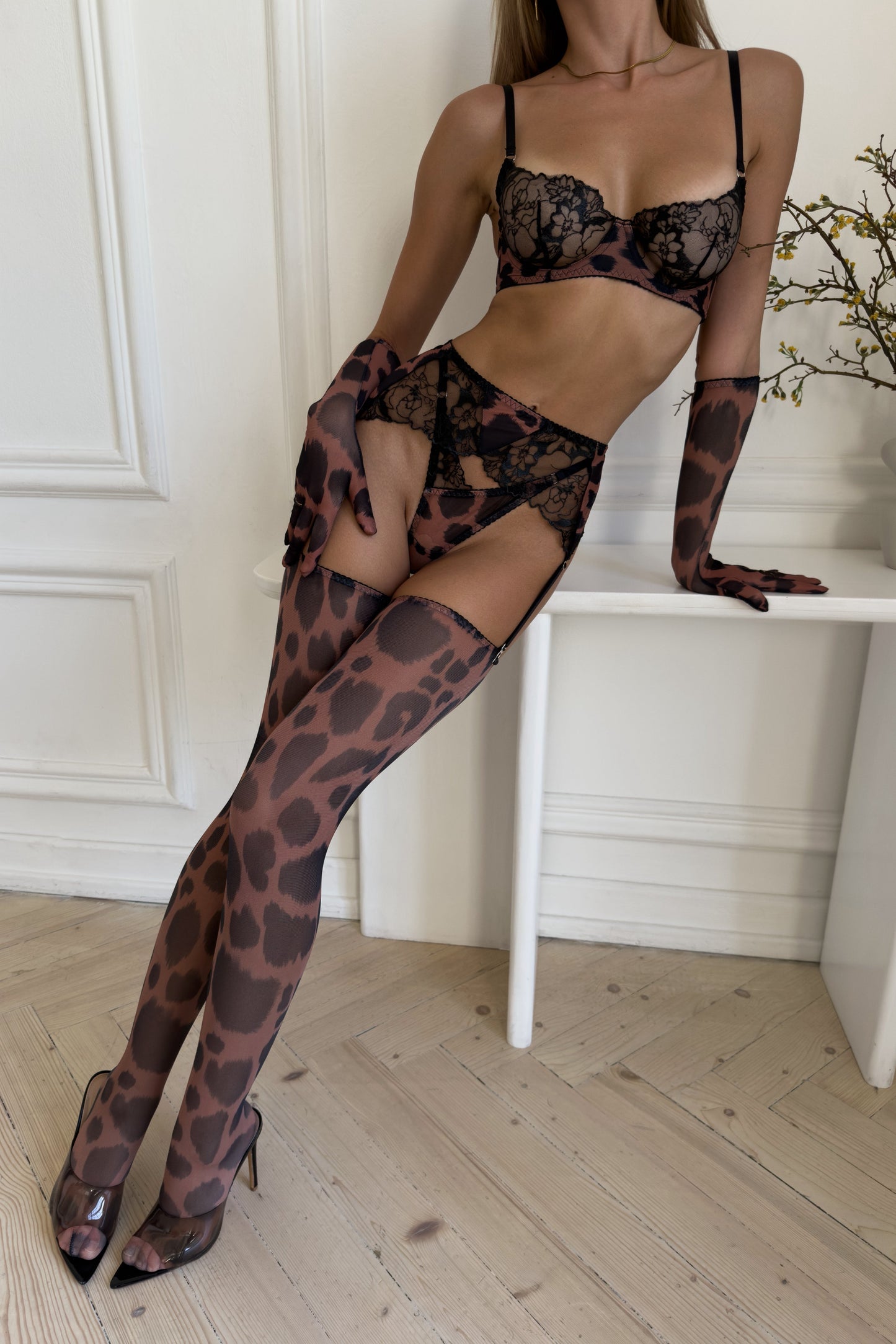 Selena Leopard Sheer Lingerie Set