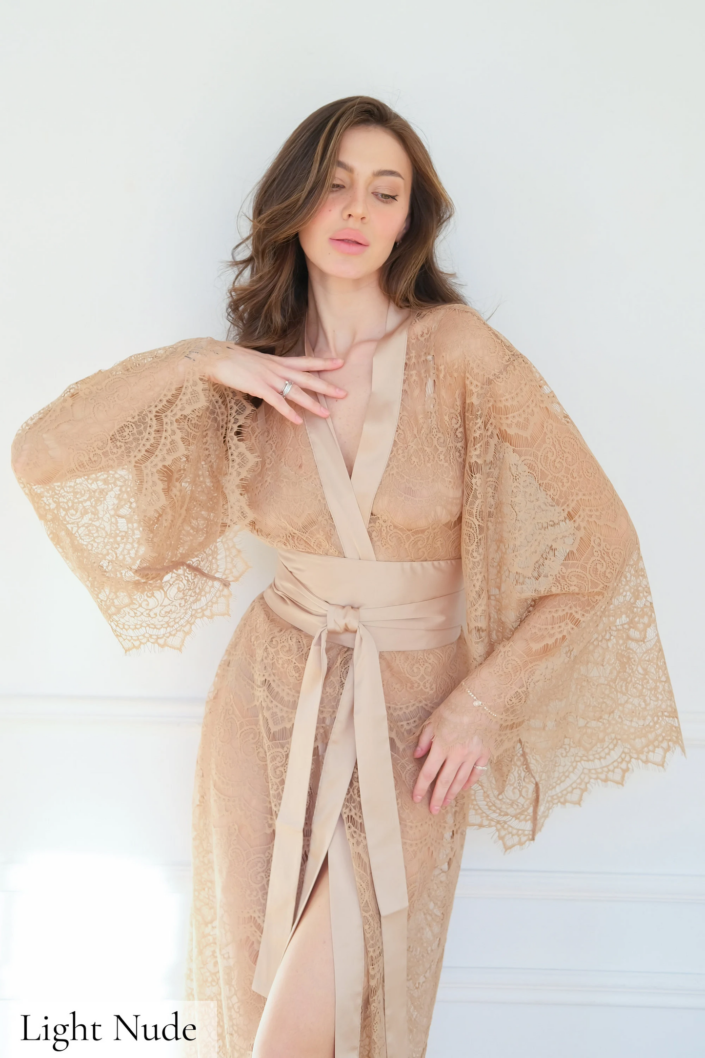 Sheer Robe Lace Robe Long Silk Robes for Women Satin Kimono