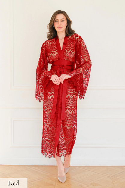 Sheer Robe Lace Robe Long Silk Robes for Women Satin Kimono