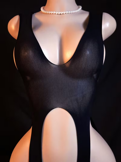 Semi-Sheer Crisscross Strap Bodysuit