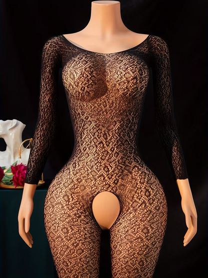 Plus Size Leopard Print Hollow-Out Bodysuit