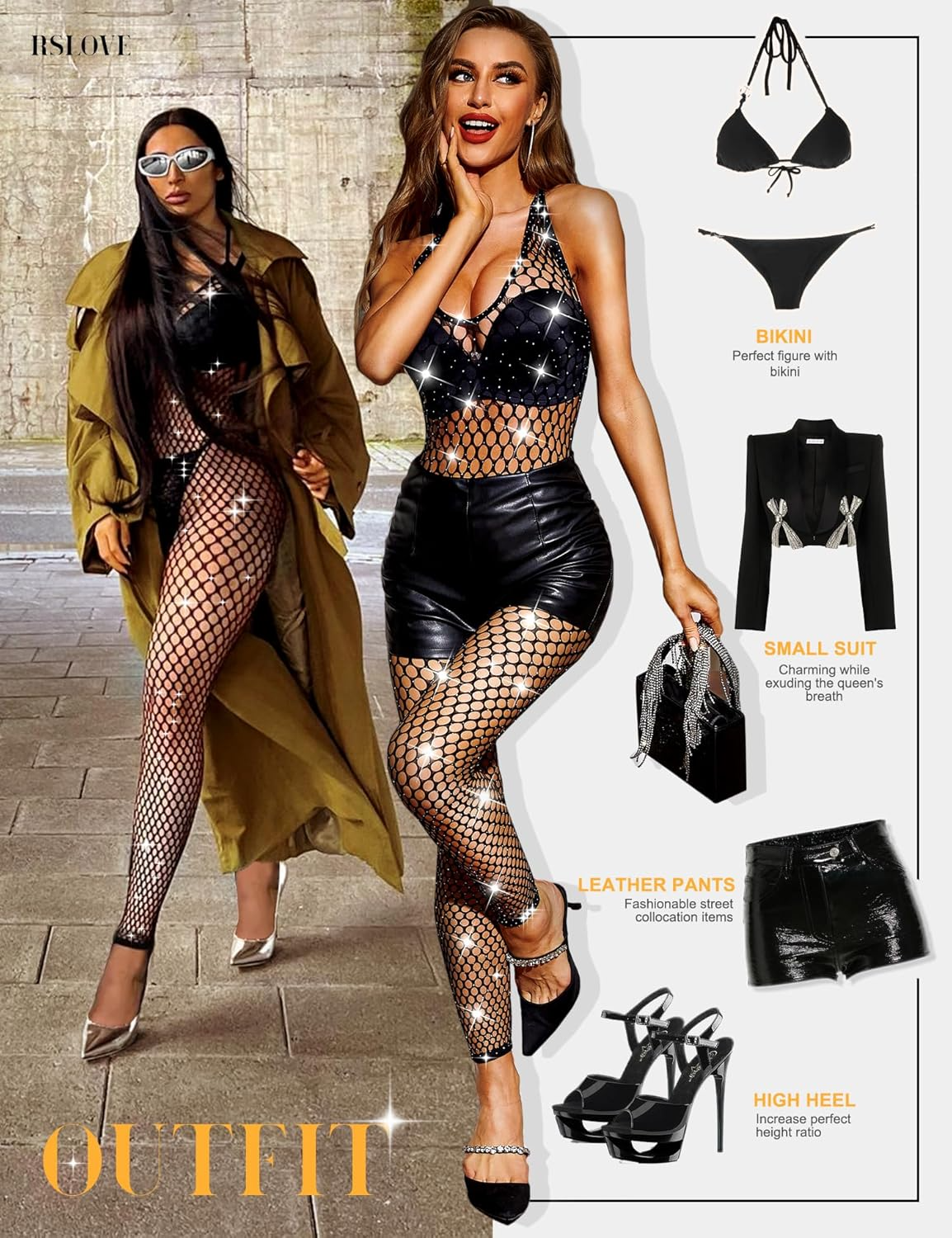 Sparkle Rhinestone Mesh Tights One Piece Teddy Lingerie