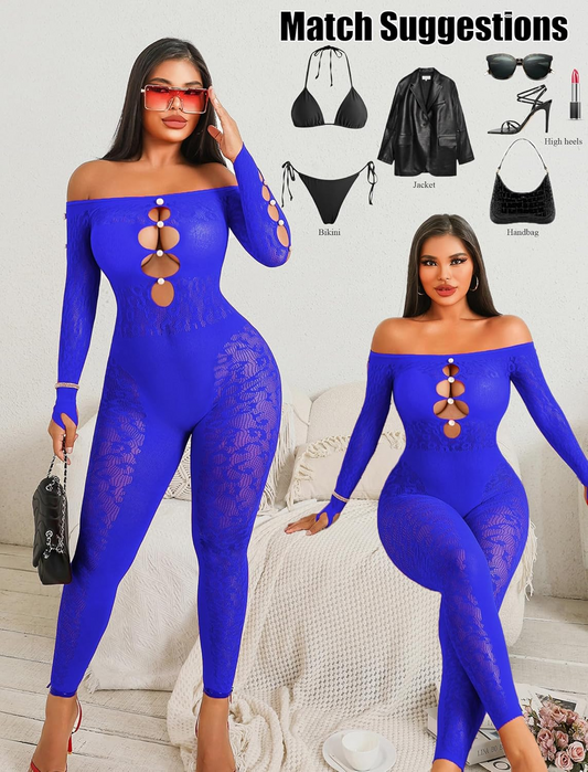 Sexy Outfit Rhinestone Body Suits Cut Out Jumpsuit