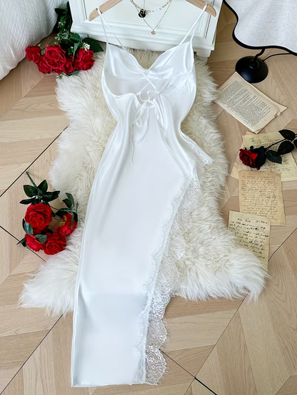 Long Lace Patchwork Comfortable Ruffled Nightgown